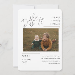 Modern Photo Joint Kids Siblings Birthday Party Invitation