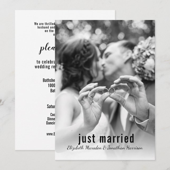 Modern Photo Just Married Announcement Reception (Front/Back)