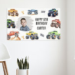 Modern Photo | Kids Monster Trucks Birthday Party Banner<br><div class="desc">Get ready to rev up the fun, little monsters! Celebrate your child's big day with our 'BOOM, CLASH, IT'S A MONSTER TRUCK BASH' Birthday Party Banner. Featuring bright and adorable monster trucks, a personalized photo, and a special message with your child's name, this banner will be the highlight of the...</div>