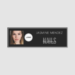 Modern PHOTO & Logo Black White Lashes Artist  Name Tag