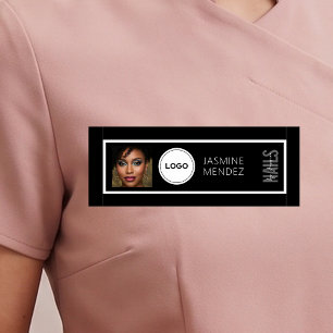 Modern PHOTO & Logo Black White Lashes Artist Name Tag