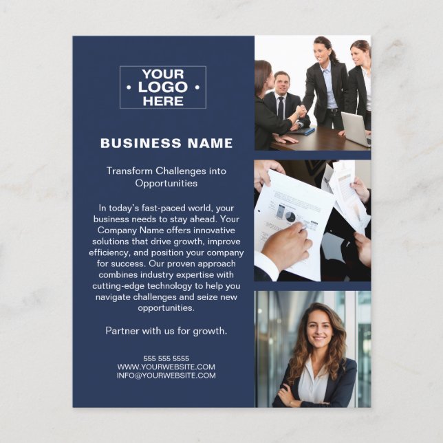 Modern Photo Logo QR Navy Blue Corporate Business Flyer (Front)