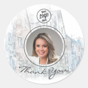 Modern Photo Logo Real Estate Agent Thank You Classic Round Sticker