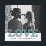 Modern Photo Love Wedding Favor Magnet<br><div class="desc">These modern photo love typography design magnets are perfect for save the dates or wedding favors. Customize with your photo,  names,  wedding date and location. Contact me through the button below if you need further customization or assistance with fitting your photo on the template.</div>