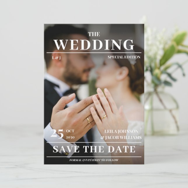 Modern photo magazine cover Wedding Invitation (Standing Front)