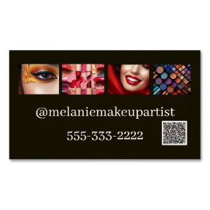 Modern Photo Makeup Artist with QR code  Magnetic Business Card