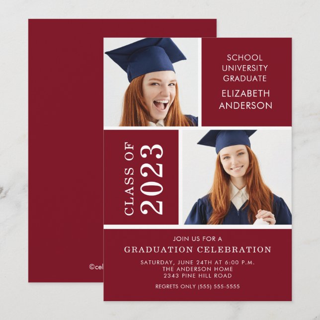 Modern Photo Maroon Graduation Invitation (Front/Back)