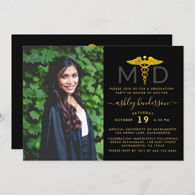 Modern Photo MD Doctor Graduation Party Invitation (Front/Back)