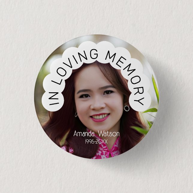 Modern Photo Memorial Tribute Funeral 1 Inch Round Button (Front)