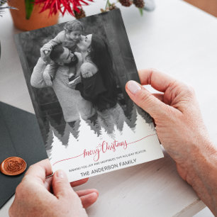 Modern Photo Merry Christmas White Trees Holidays  Invitation