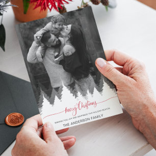 Modern Photo Merry Christmas White Trees Holidays Invitation