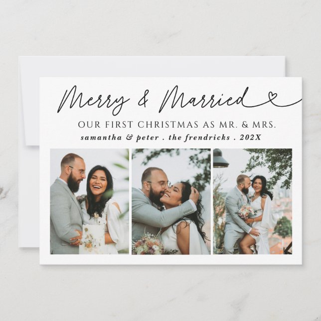 Modern Photo Merry & Married Newlywed Christmas  Holiday Card (Front)