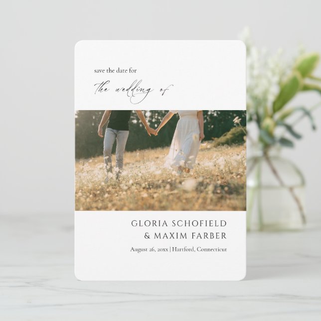Modern Photo Minimal Elegant Wedding Save The Date (Standing Front)
