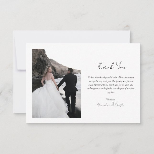 Modern Photo Minimal Wedding Thank You Card (Front)