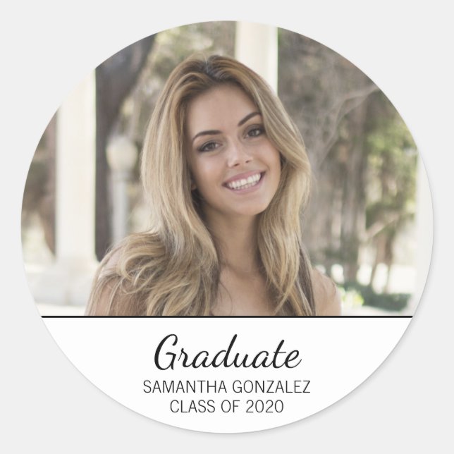 Modern Photo Minimalist Graduation Classic Round Sticker (Front)