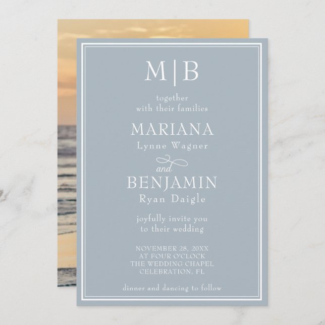 Modern Photo Minimalist Light Grey Wedding Invitation (Front/Back)
