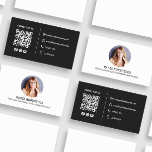 Modern Photo Minimalist QR Code Social Media Black Business Card
