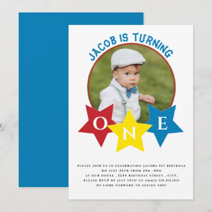 Modern photo minimlistic 1st birthday  invitation