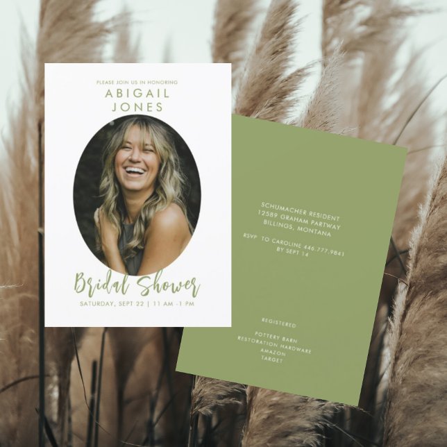 Modern Photo Moss Green Bridal Shower  Invitation (Creator Uploaded)
