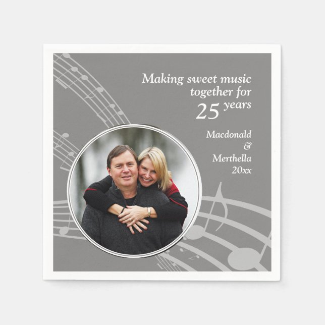 Modern Photo MUSIC 25th Silver Wedding Anniversary Napkin (Front)