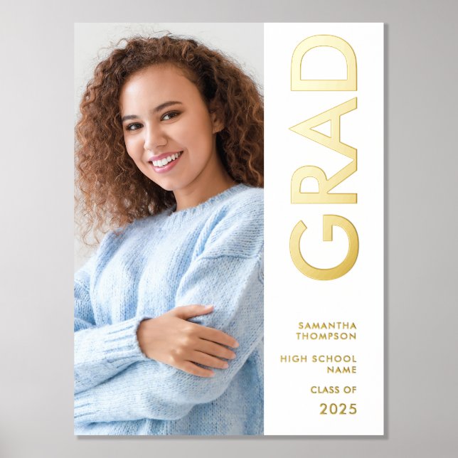 Modern Photo Name Class of 2025 Graduation Real Foil Prints (Front)
