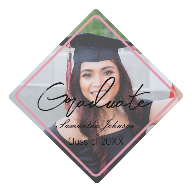Modern Photo Name Graduation Cap Topper (Front)