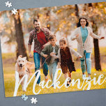Modern Photo Name Personalized Jigsaw Puzzle<br><div class="desc">Create some family fun with a personalized photo puzzle featuring a family or individual's name in your choice of font style, colour and size (shown in a white modern handwritten script photo overlay). OPTIONS: The sample is shown on the 16x20-inch 520 piece puzzle--other sizes and number of pieces choices are...</div>