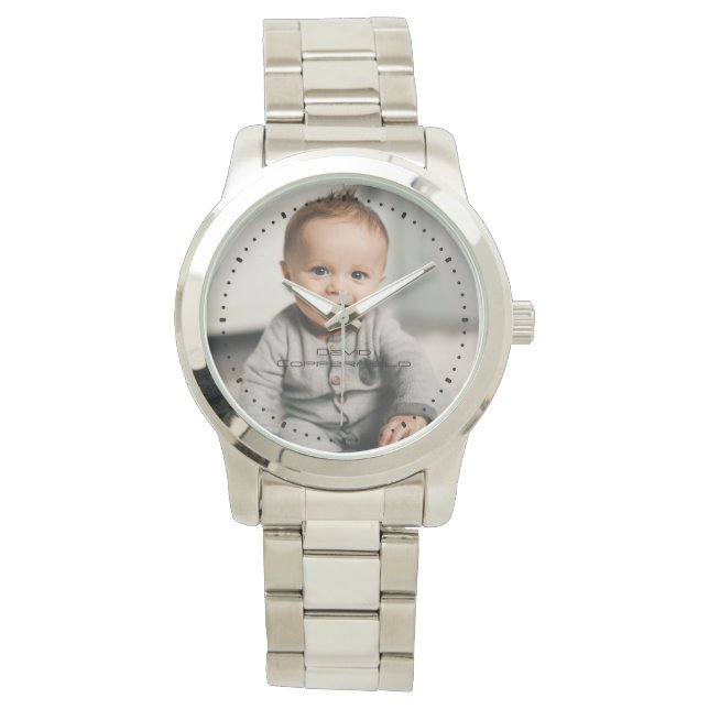 Modern Photo Name Silver Watch (Front)