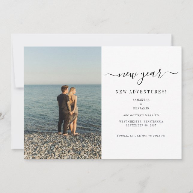 Modern Photo New Year Adventures Engagement Save The Date (Front)
