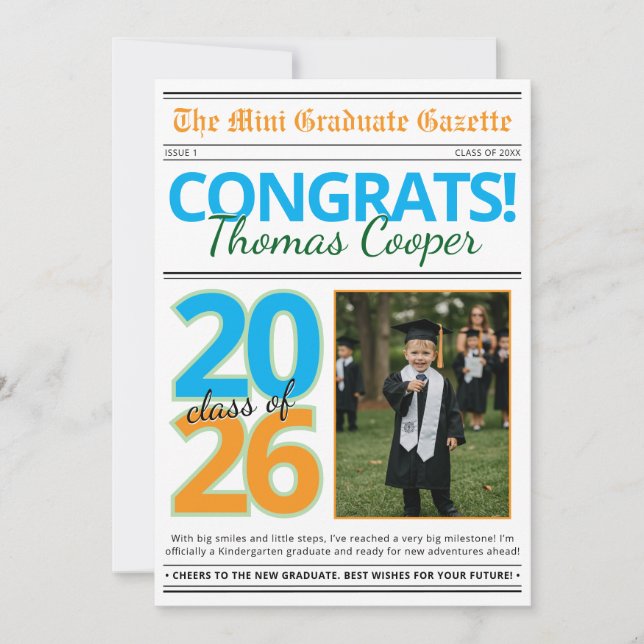Modern Photo Newspaper Graduation Announcement (Front)