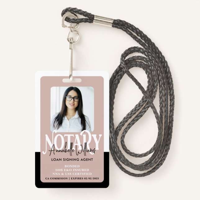Modern Photo Notary Public Badge (Front with Lanyard)