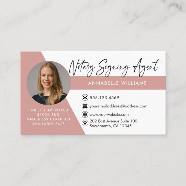 Modern Photo Notary Signing Agent  Business Card (Front)