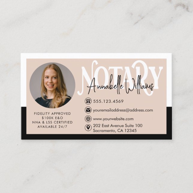Modern Photo Notary Signing Agent Business Card (Front)