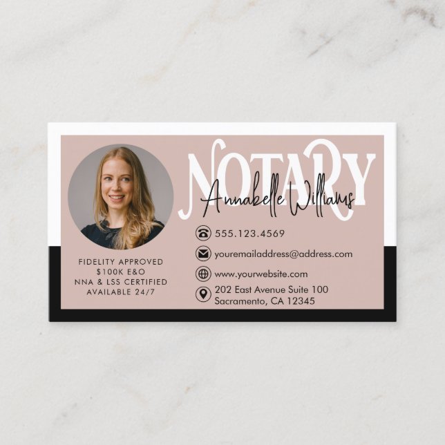 Modern Photo Notary Signing Agent Business Card (Front)
