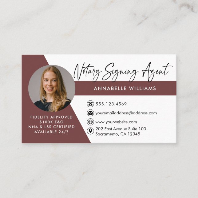 Modern Photo Notary Signing Agent   Business Card (Front)