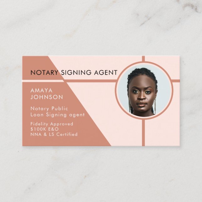 Modern Photo Notary Signing Agent Business Card (Front)