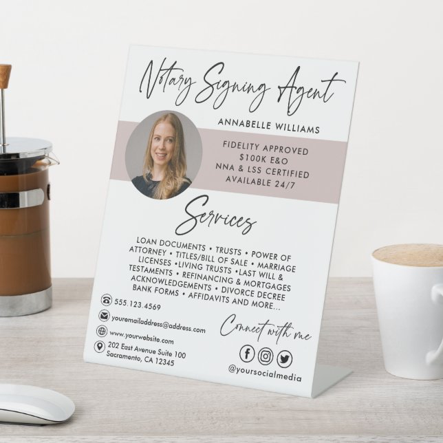 Modern Photo Notary Signing Agent  Pedestal Sign (In SItu)