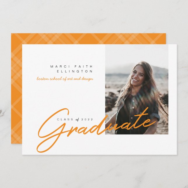 Modern Photo Orange Graduate Announcement (Front/Back)