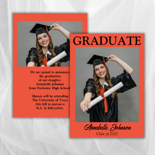 Modern Photo Orange Graduation Announcement