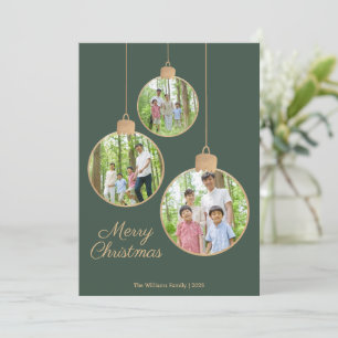 Modern Photo Ornament Green Christmas  Holiday Card