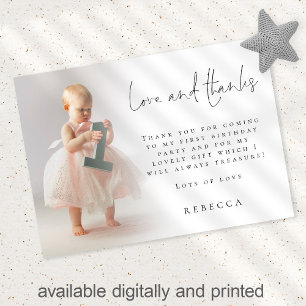 Modern Photo Overlay 1st Birthday Thank You Card