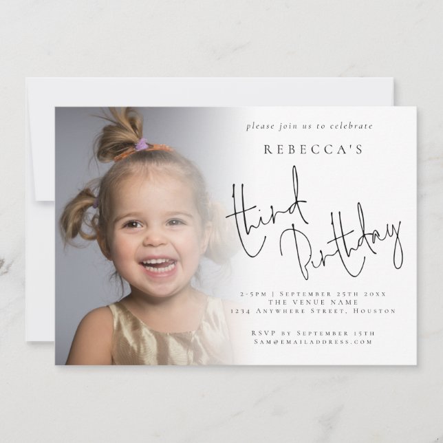 Modern Photo Overlay 3rd Birthday Party Invitation (Front)