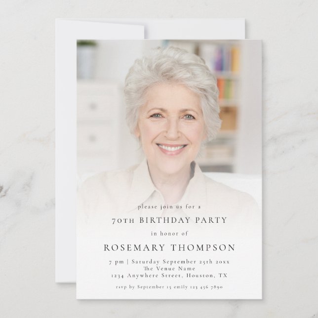 Modern Photo Overlay 70th Birthday Party Invitation (Front)