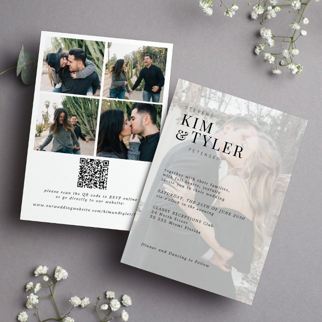 Modern photo overlay all in one QR RSVP wedding Invitation (Creator Uploaded)
