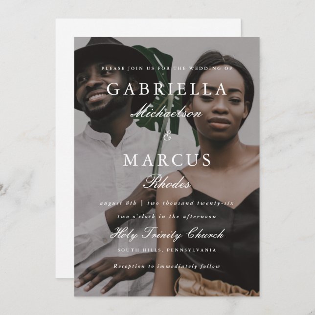 Modern Photo Overlay and Simple Typography Wedding Invitation (Front/Back)