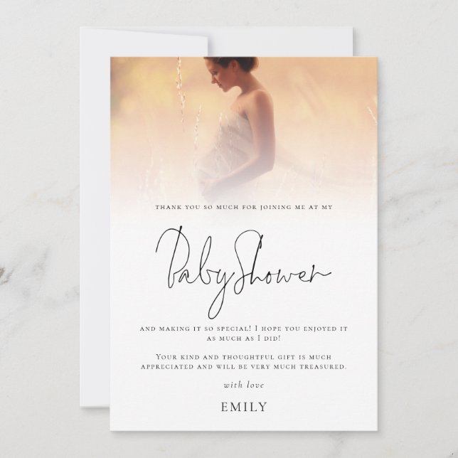 Modern Photo Overlay Baby Shower Thank You Card (Front)