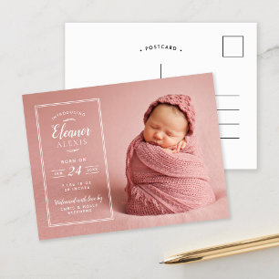 Modern Photo Overlay Birth Announcement Postcard