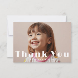 Modern Photo Overlay Bold Typography Kids Birthday Thank You Card