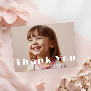 Modern Photo Overlay Bold Typography Kids Birthday Thank You Card