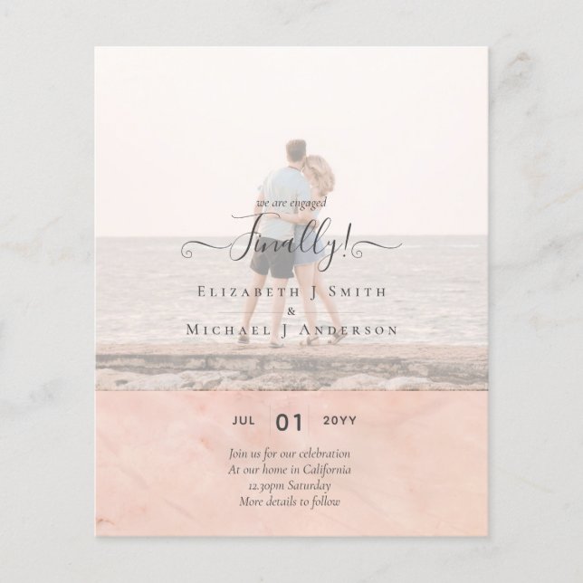 Modern Photo Overlay ENGAGEMENT Party Announcement Flyer (Front)